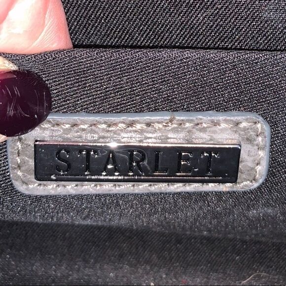 Starlet Silver and Gray Clutch Snake Print with Rhinestones and Crossbody Chain - Picture 9 of 10